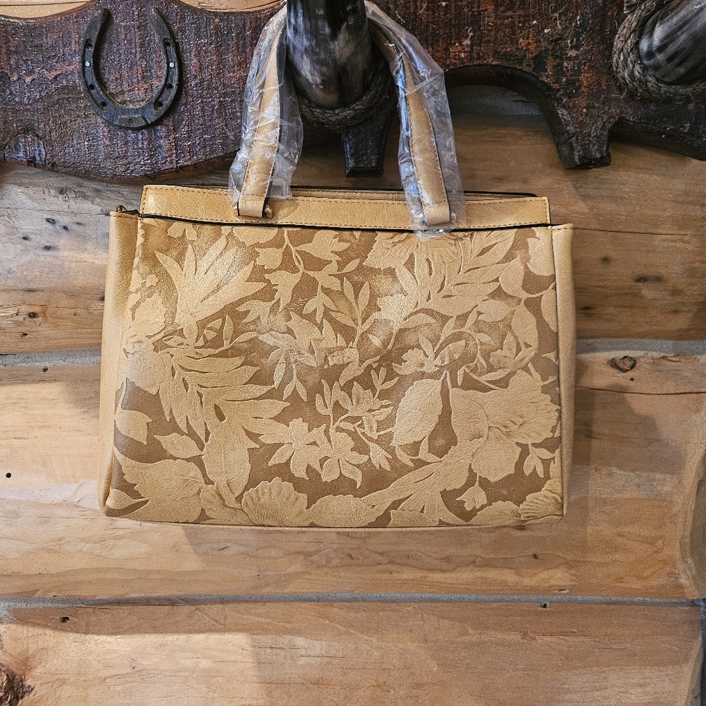 Elegant Tan And Deep Tan Floral Women's Bag